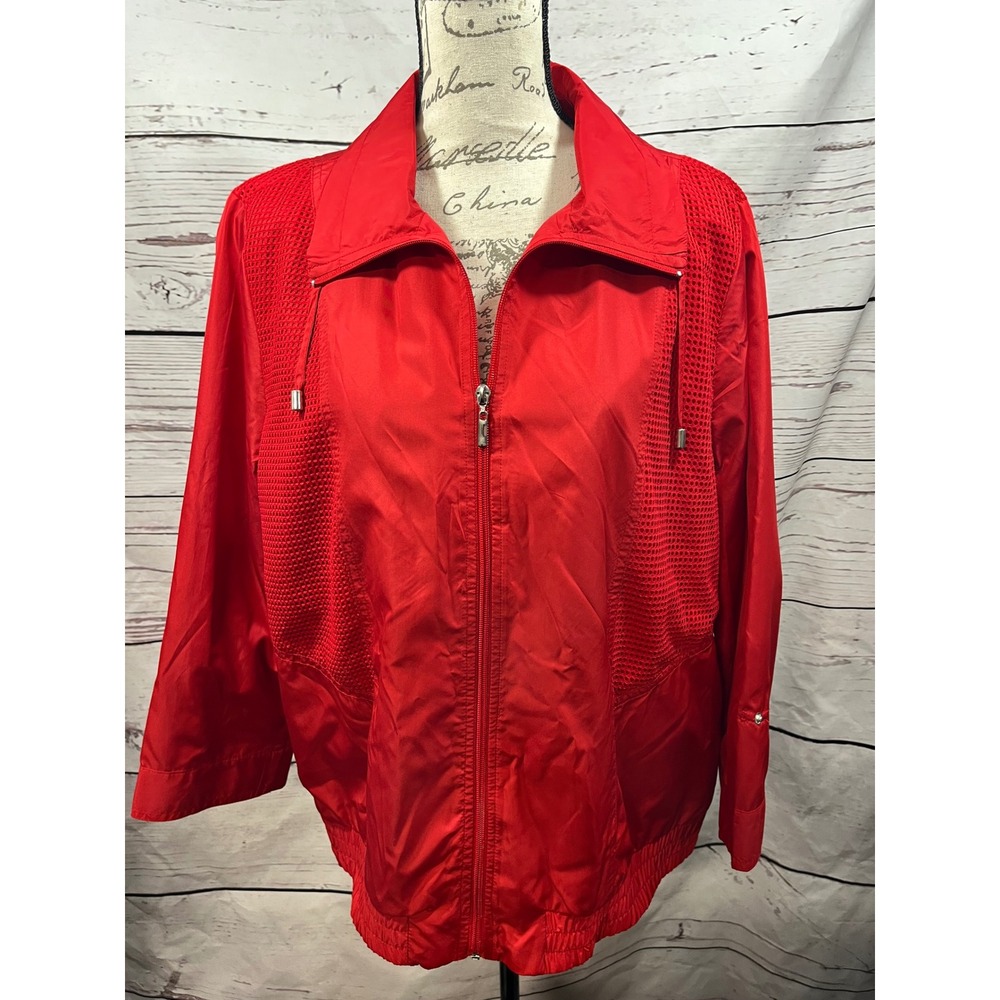 Studio Works Red Mesh‎ Panel Full Zip Windbreaker Jacket Womens XL Lightweight